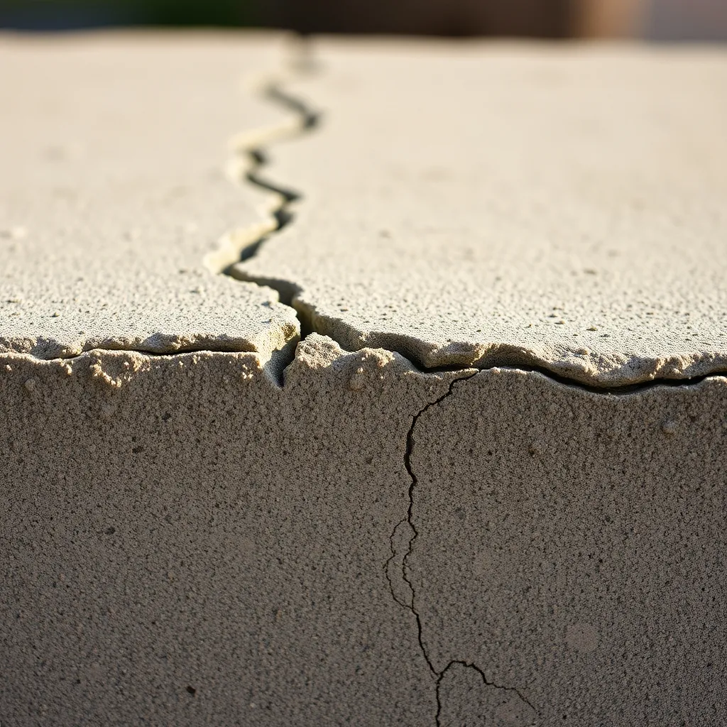 Fissures de retrait sur une dalle béton ayant séché trop rapidement sans cure