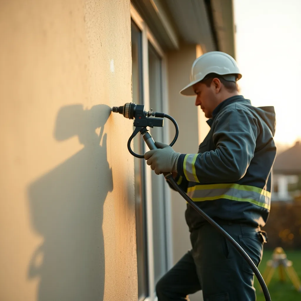 Application d'un enduit monocouche projeté sur une façade en maçonnerie