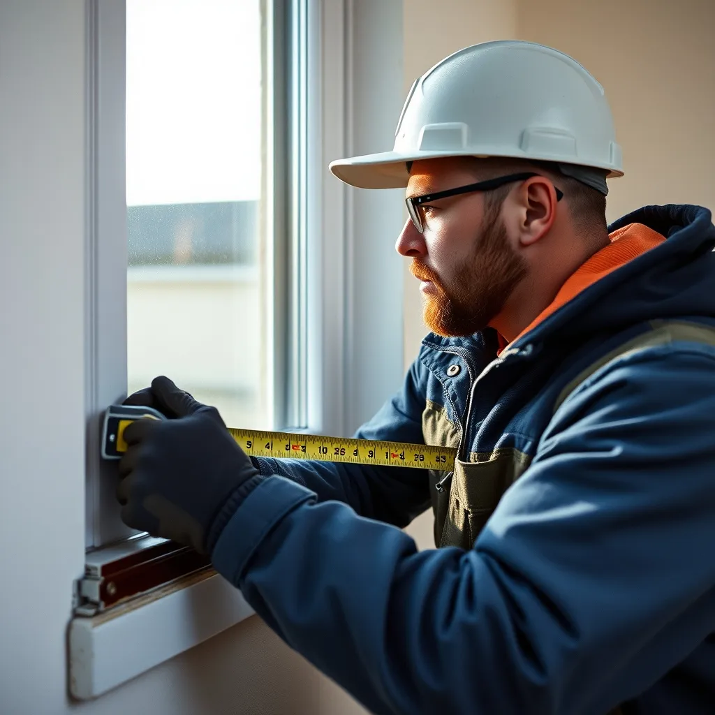 Prise de mesures de l'appui de fenêtre avant la découpe de la bavette aluminium