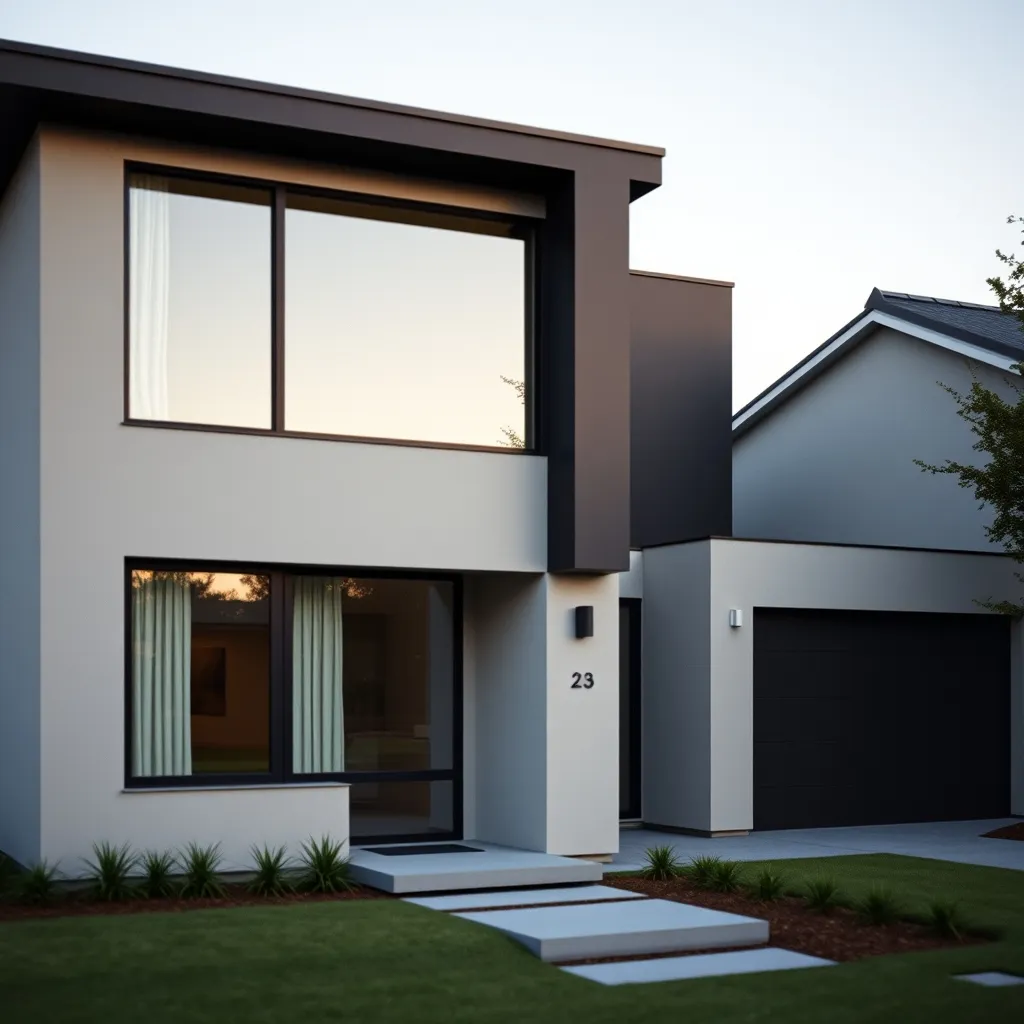 Façade contemporaine associant gris anthracite et gris clair pour un effet graphique