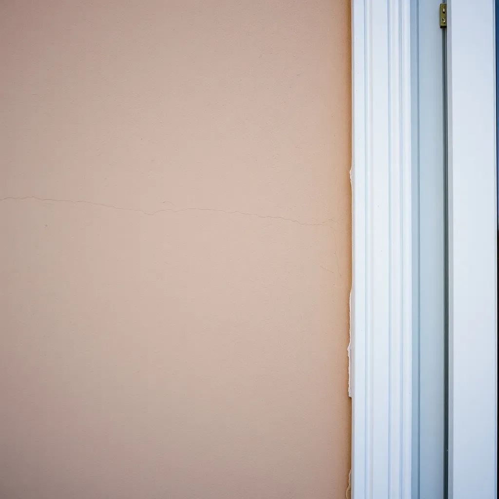 Détail d'un enduit teinté taupe avec finition talochée sur façade extérieure