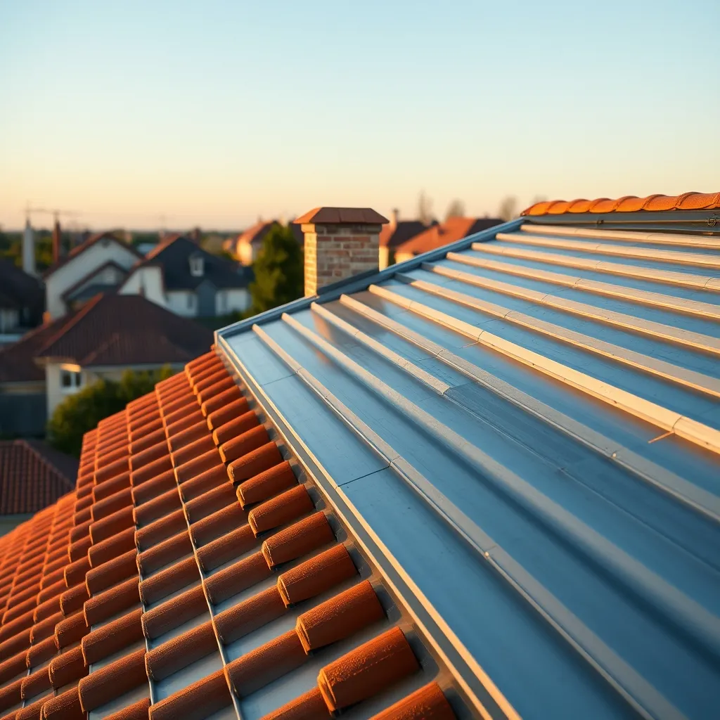 Détail de zinguerie et raccord entre couverture zinc et tuiles sur une toiture résidentielle