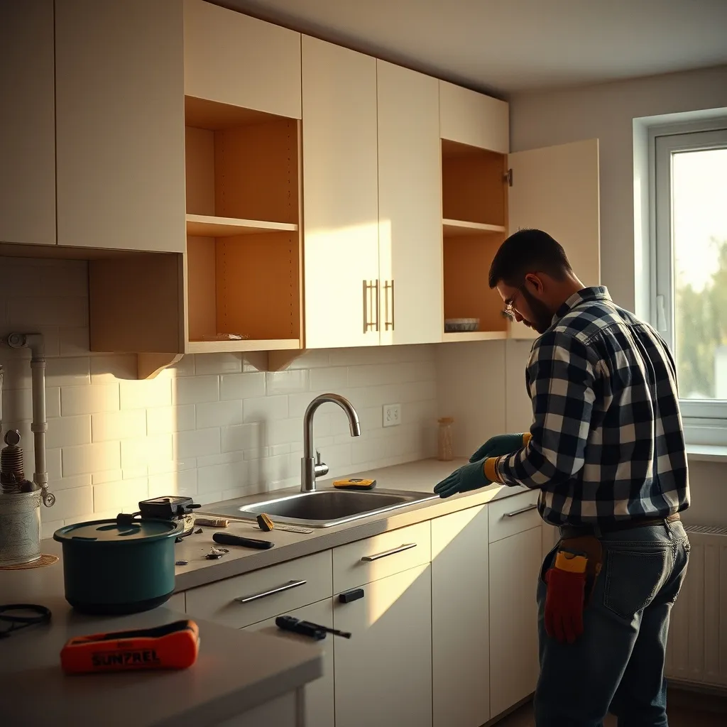Installation de la nouvelle cuisine lors d'une rénovation d'appartement