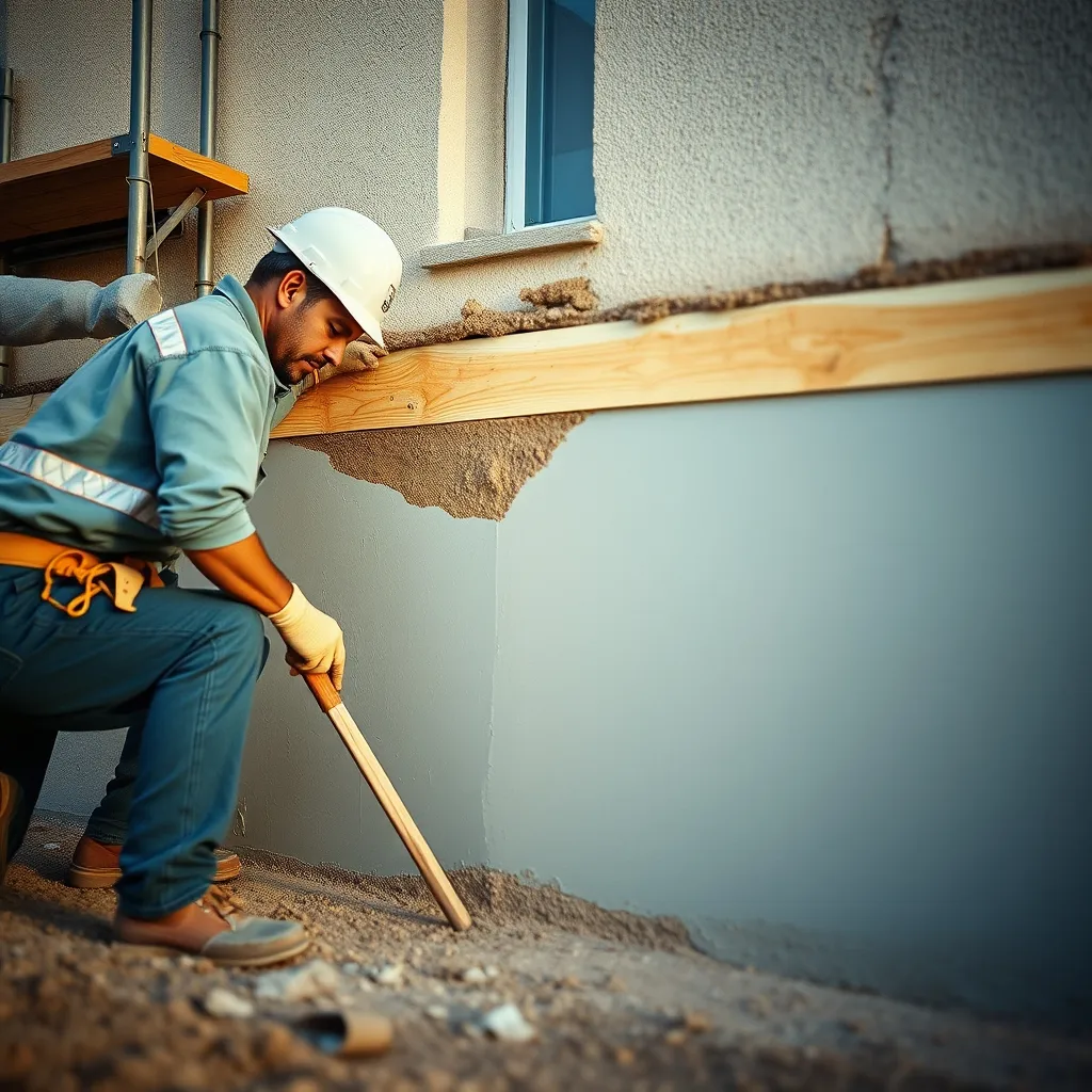 Application d'un enduit hydrofuge sur le soubassement d'une façade