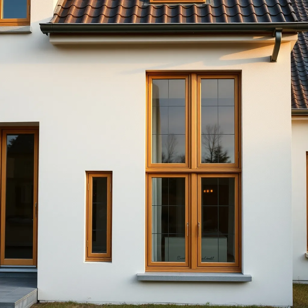 Façade enduite avec menuiseries extérieures mixtes bois-aluminium posées dans les règles de l'art