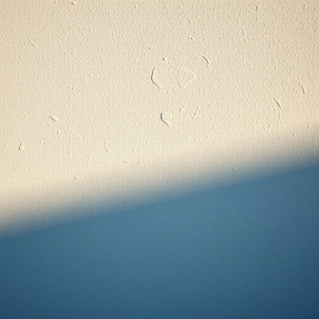 Détail de la finition talochée gris perle sous lumière rasante