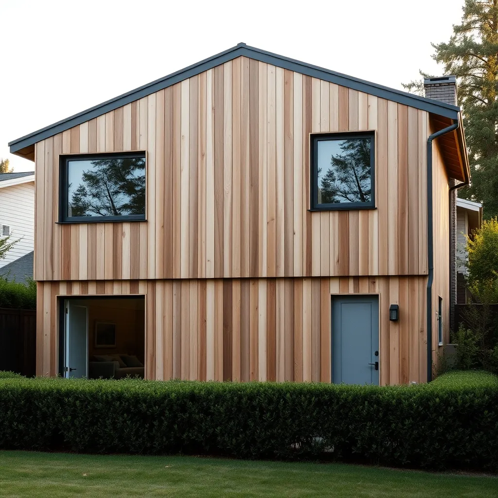 Bardage bois vertical en douglas naturel sur une maison à étage au style scandinave