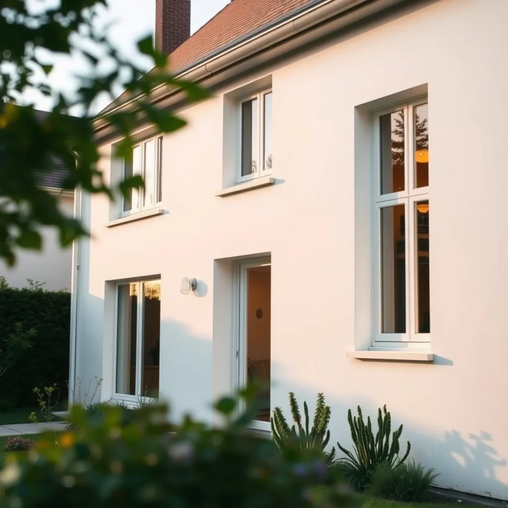 Façade fraîchement enduite d'une maison individuelle en zone pavillonnaire