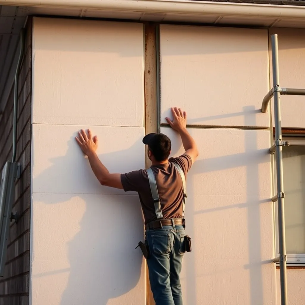 Pose de panneaux isolants en polystyrène pour une ITE sur une maison à Toulouse