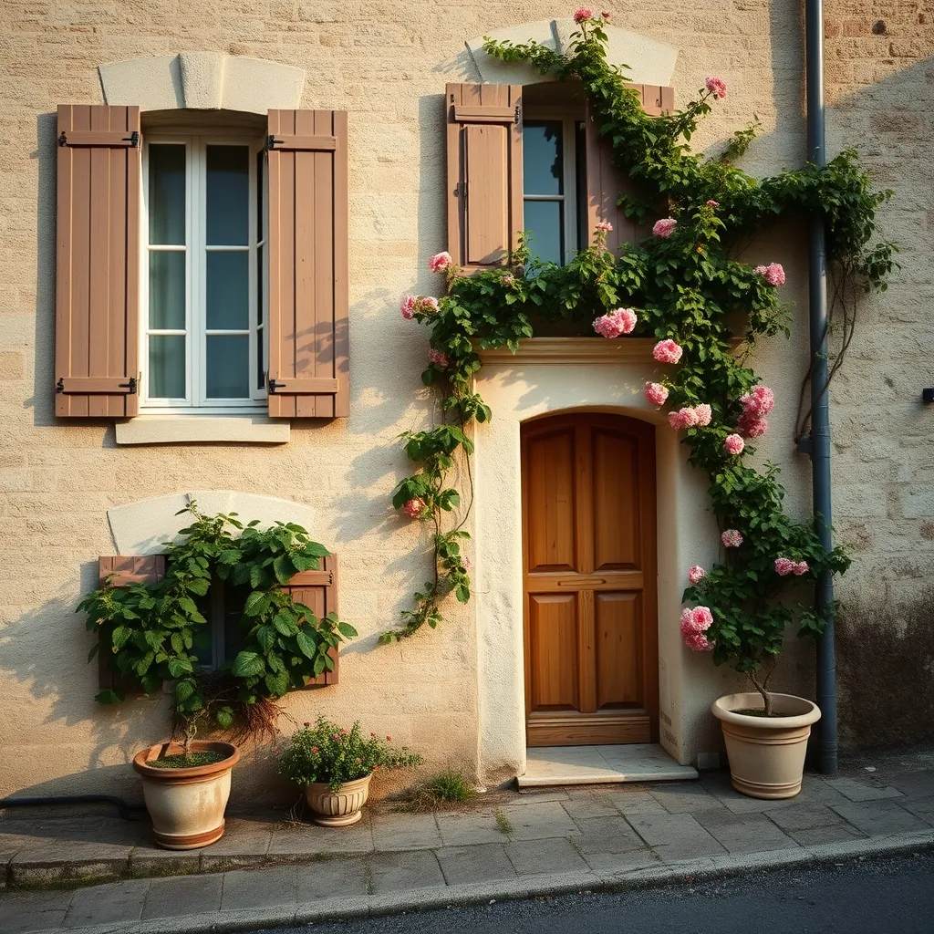 Façade de maison ancienne rénovée avec pierres apparentes et joints à la chaux