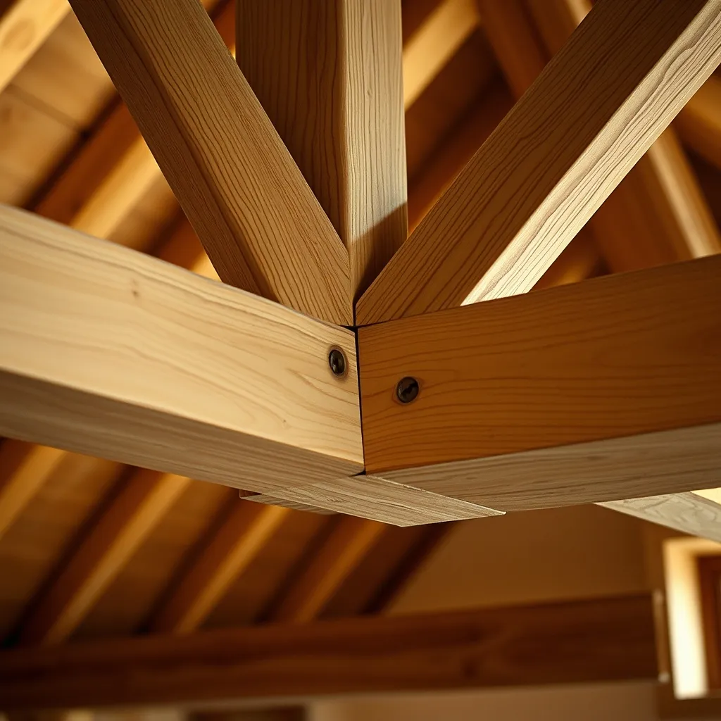 Assemblage tenon-mortaise entre une jambe de force et l'entrait d'une charpente traditionnelle