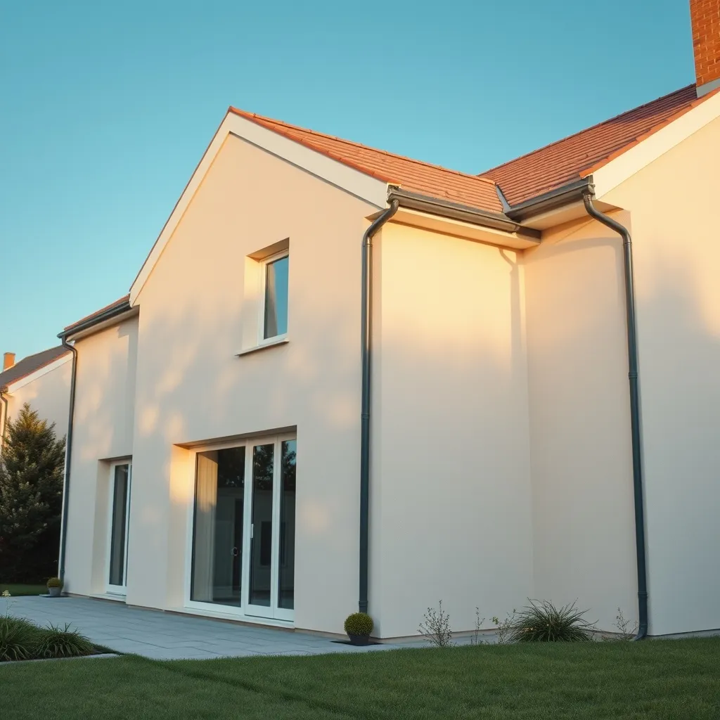 Façade après isolation thermique par l'extérieur conforme aux exigences RE 2020