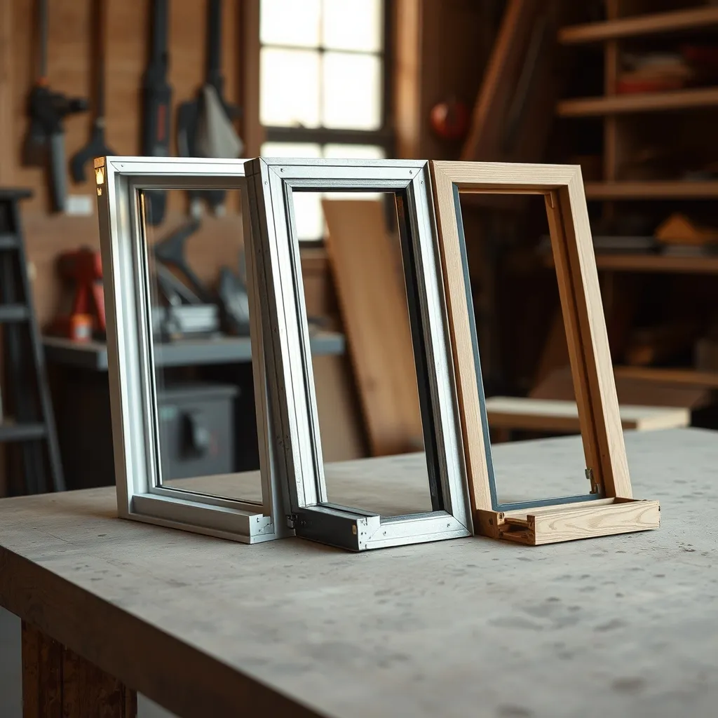 Comparatif visuel de trois précadres : aluminium, acier galvanisé et bois traité
