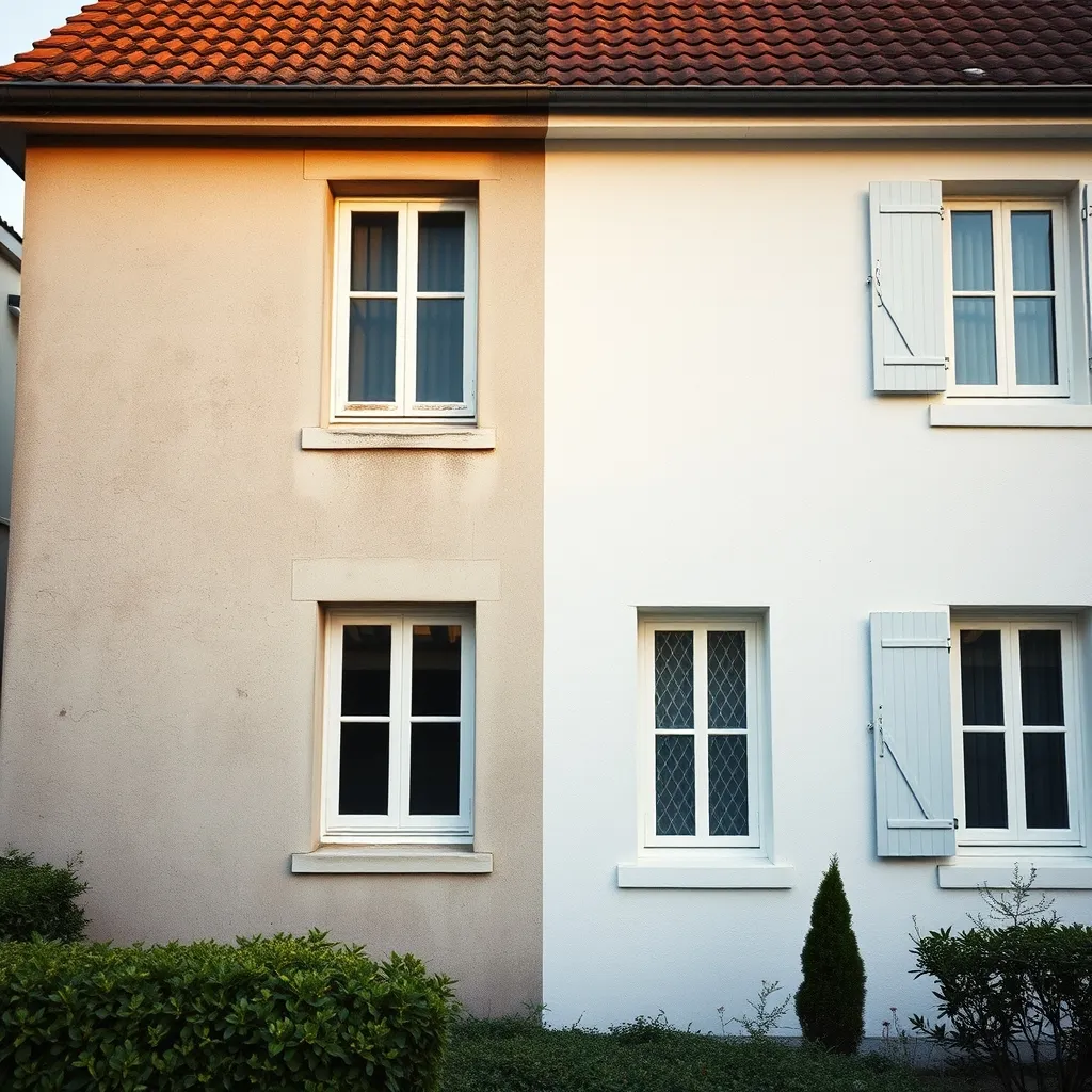 Contraste entre une façade encrassée et une partie fraîchement ravalée