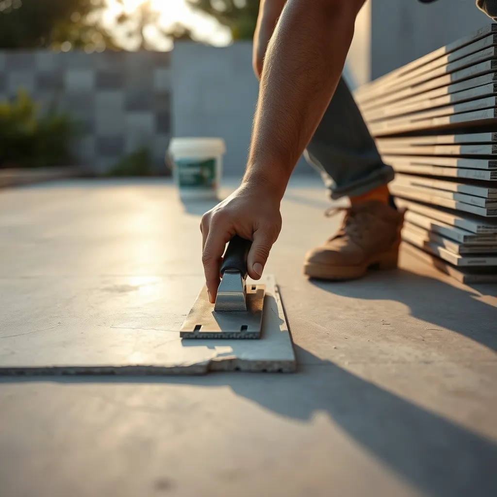 Encollage du support béton avant la pose du carrelage extérieur