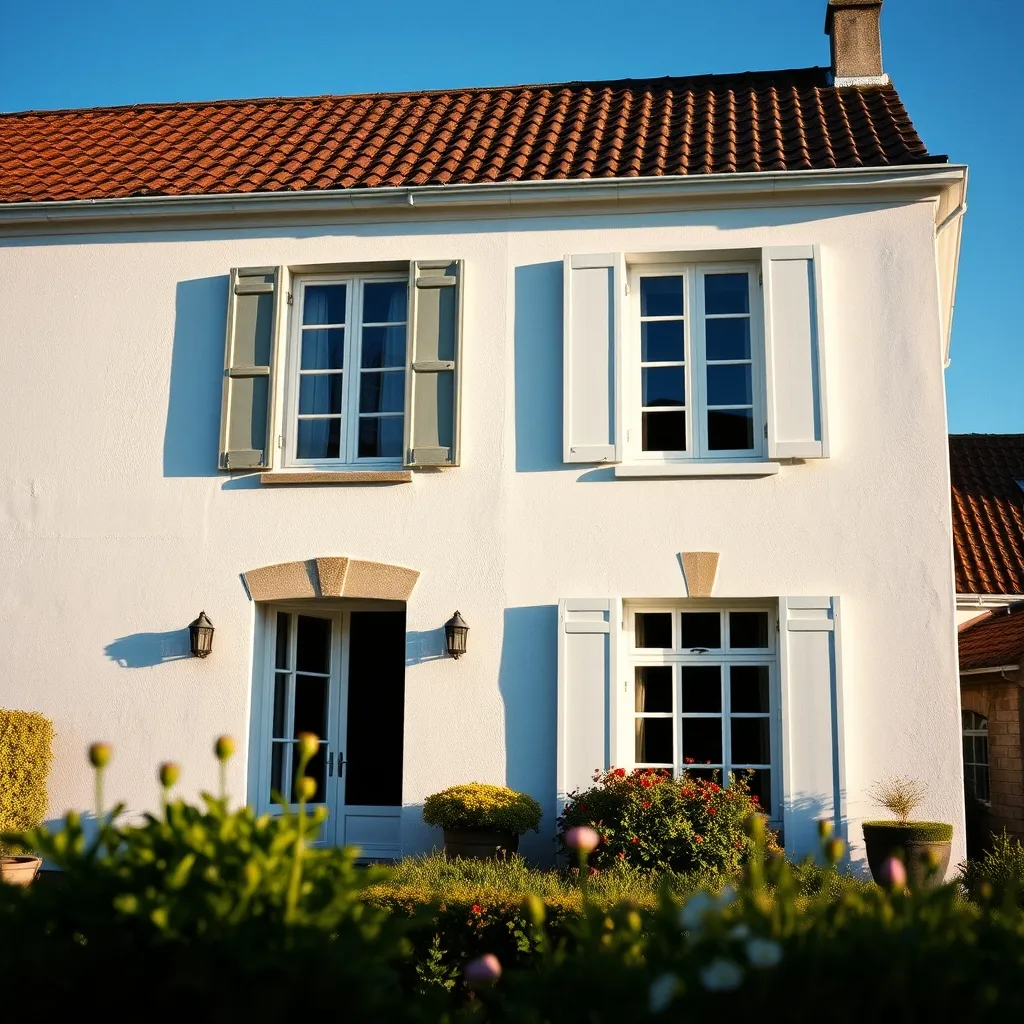 Façade fraîchement rénovée avec un enduit blanc et des menuiseries neuves