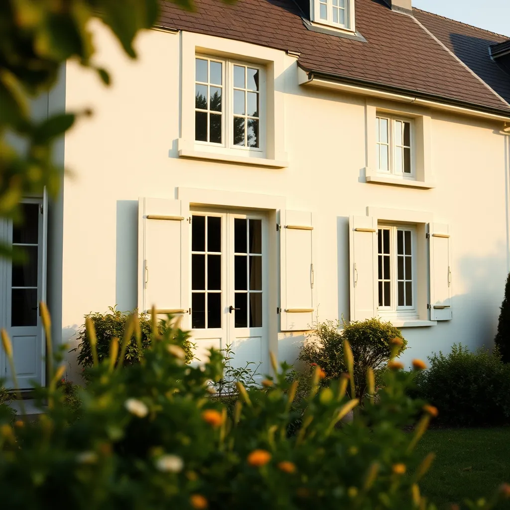 Résultat final d'une rénovation de façade complète avec enduit neuf et encadrements de fenêtres soignés