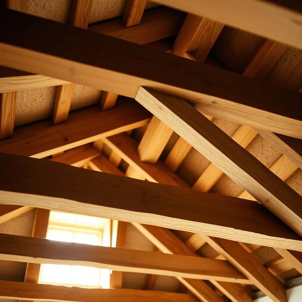 Détail d'un assemblage tenon-mortaise entre panne et arbalétrier