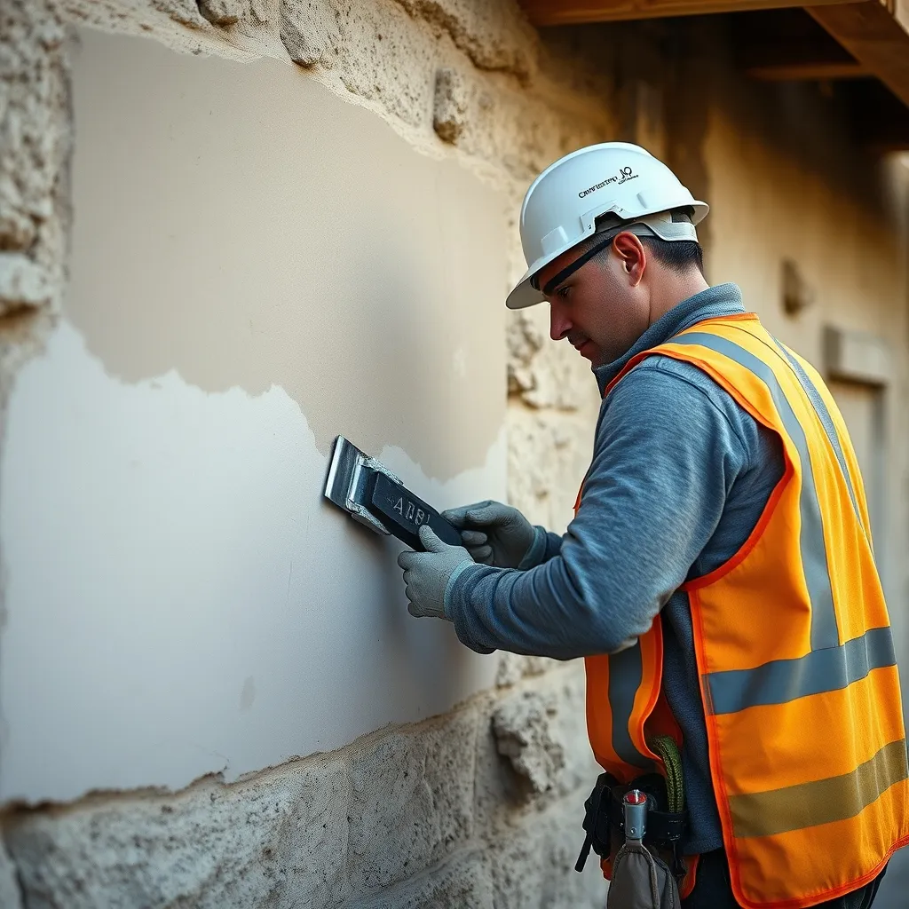 Application d'un enduit traditionnel à la chaux sur un mur en pierre ancienne