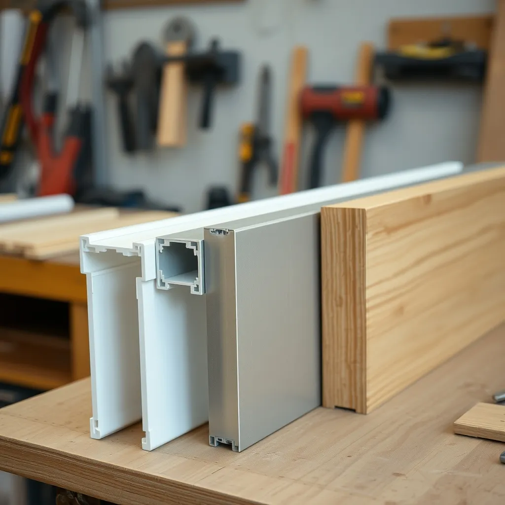 Comparaison des profilés de menuiserie extérieure : PVC, aluminium et bois côte à côte