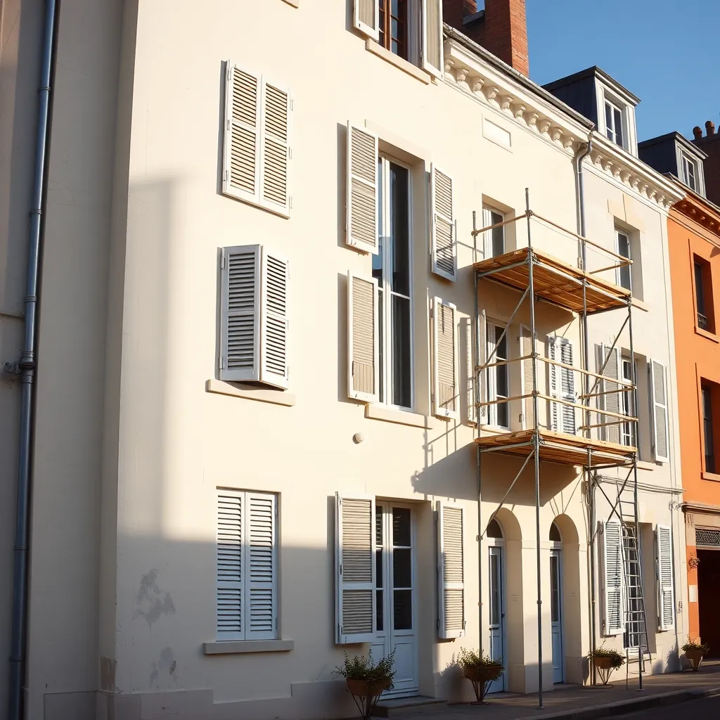 Façade fraîchement ravalée avec un enduit neuf et des menuiseries rénovées