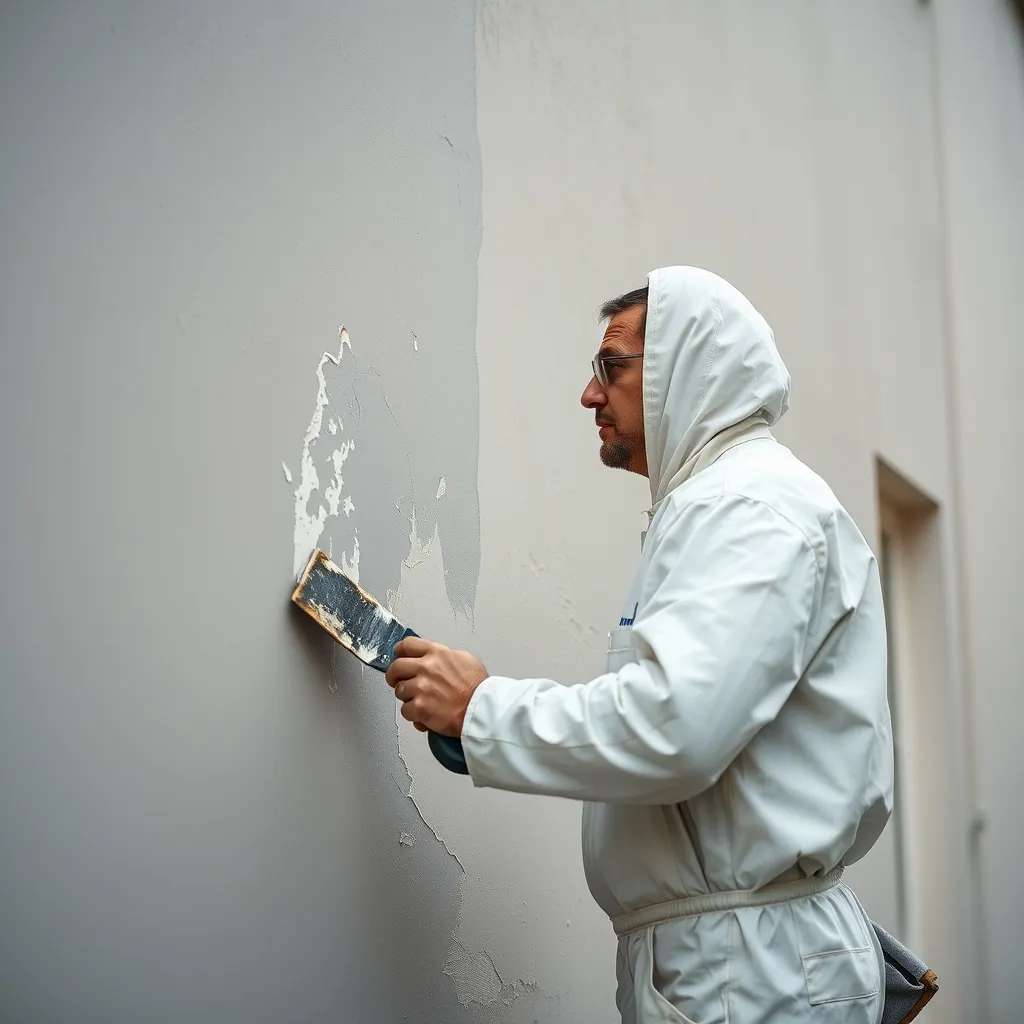 Un façadier évalue les dégâts causés par une averse sur une peinture extérieure encore fraîche