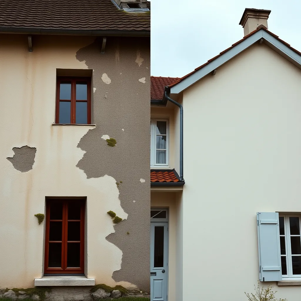Contraste entre une façade avant et après ravalement complet