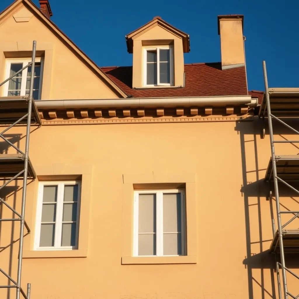 Façade après réfection complète de l'enduit avec finition ton pierre et démontage de l'échafaudage