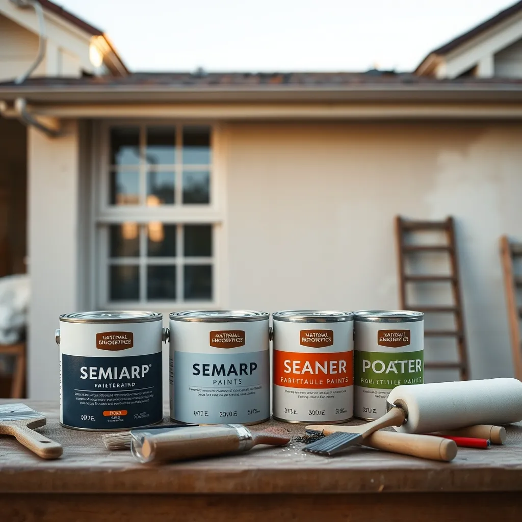 Différents types de peinture extérieure professionnelle prêts à être appliqués sur une façade