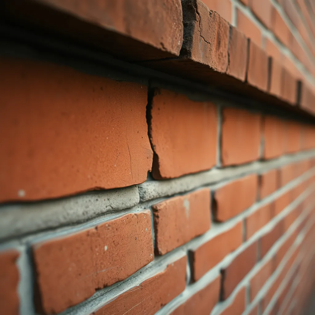 Fissure horizontale courant le long d'un joint de lit sur un mur en briques